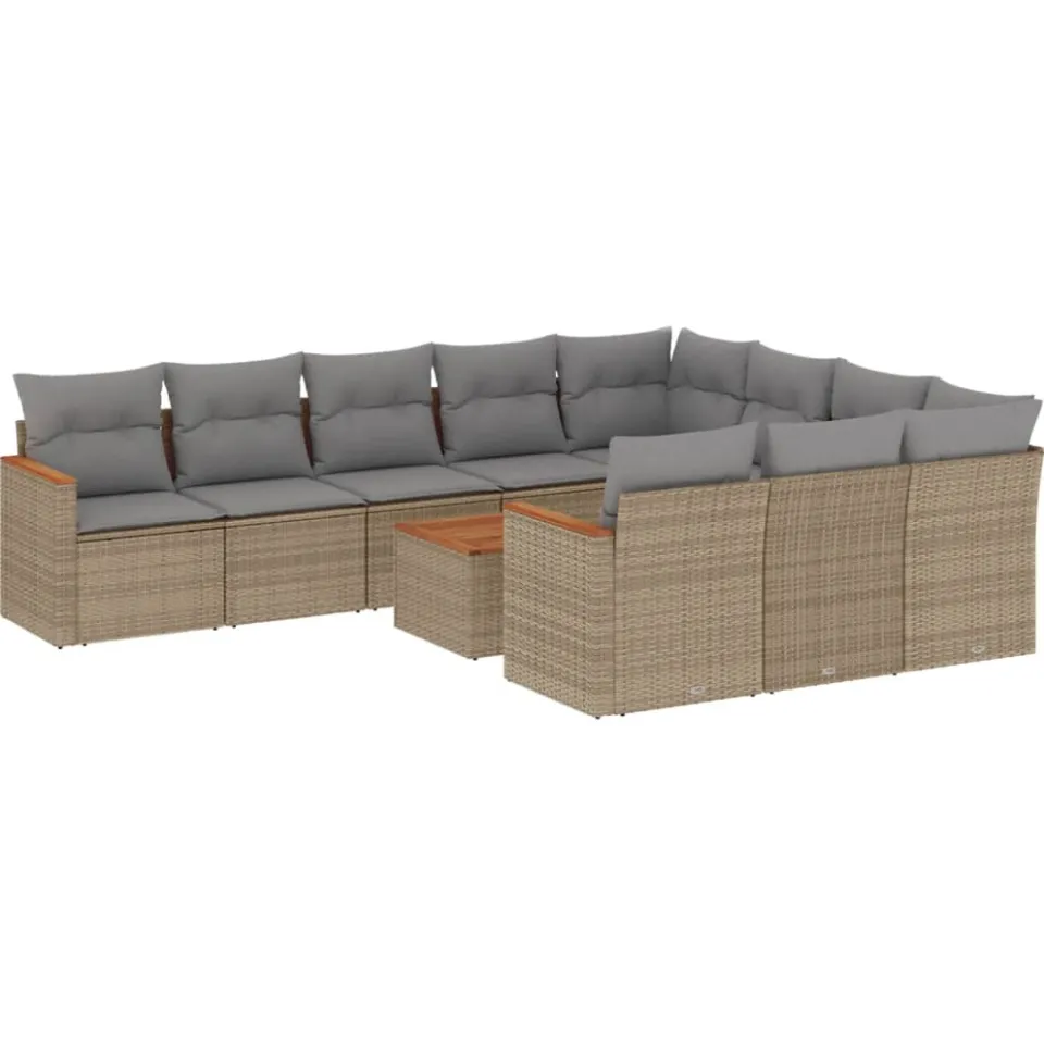 vidaXL 11-delige Tuinset met kussens poly rattan beige, foto 3