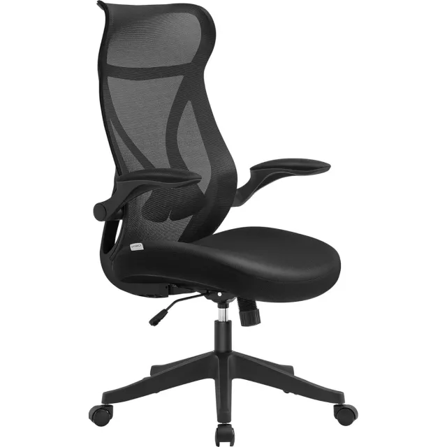 FurnStar Bureaustoel - ergonomische rugleuning - in hoogte verstelbaar - opklapbare armleuningen - draaistoel met hoofdsteun - tot 150 kg belastbaar - inktzwart
