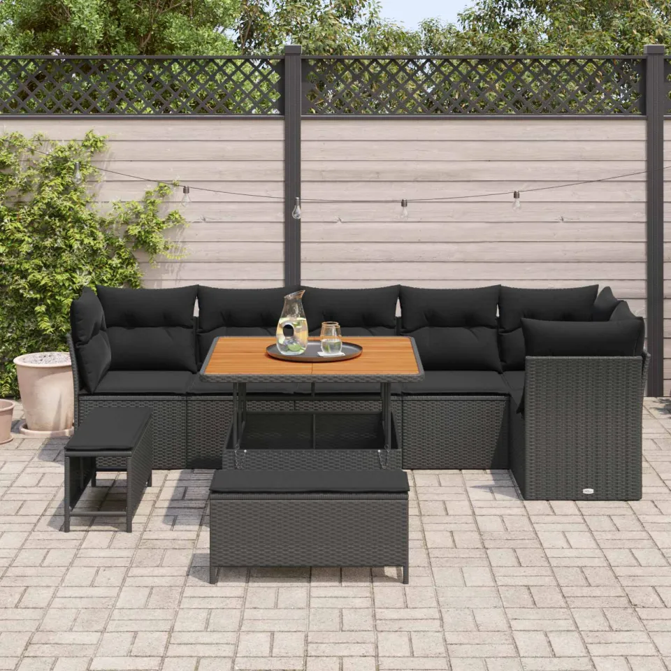 vidaXL Tuinbankenset 9 st Zwart poly rattan, foto 3