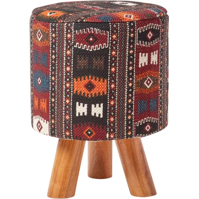 Homescapes kruk Kelim design houten poten 32 rond rood