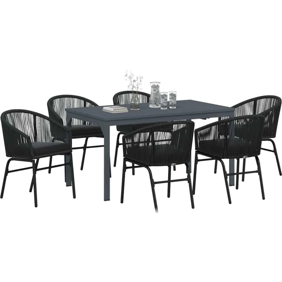 vidaXL Tuin eettafelset 7 st Zwart poly rattan