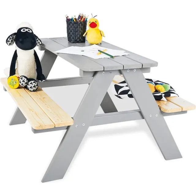 Pinolino Kinderpicknicktafel-met-bank-Nicki-für-4-hout-grijs