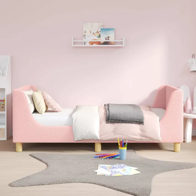 vidaXL Bedframe voor kinderen met hoofdbord Roze 80 x 160 cm Bouclé