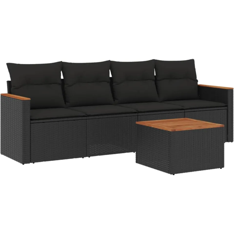 vidaXL 5-delige Loungeset met kussens poly rattan zwart, foto 3