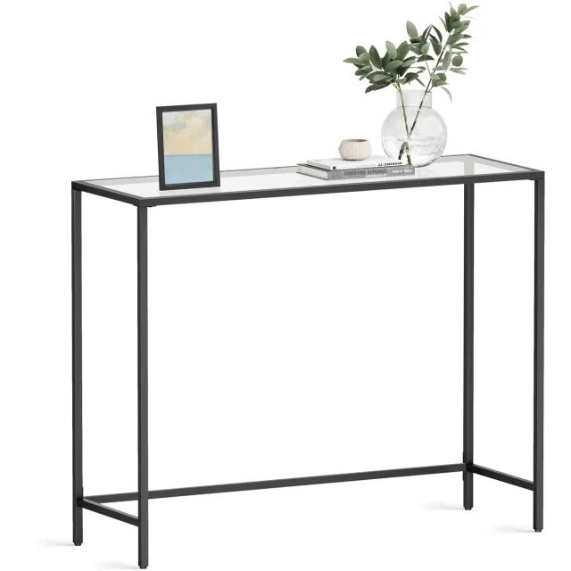Vasagle Console Tafel - Haltafel - Met Hardglazen Blad - Verstelbare Poten - Voor Woonkamer en Hal Zwart-transparant