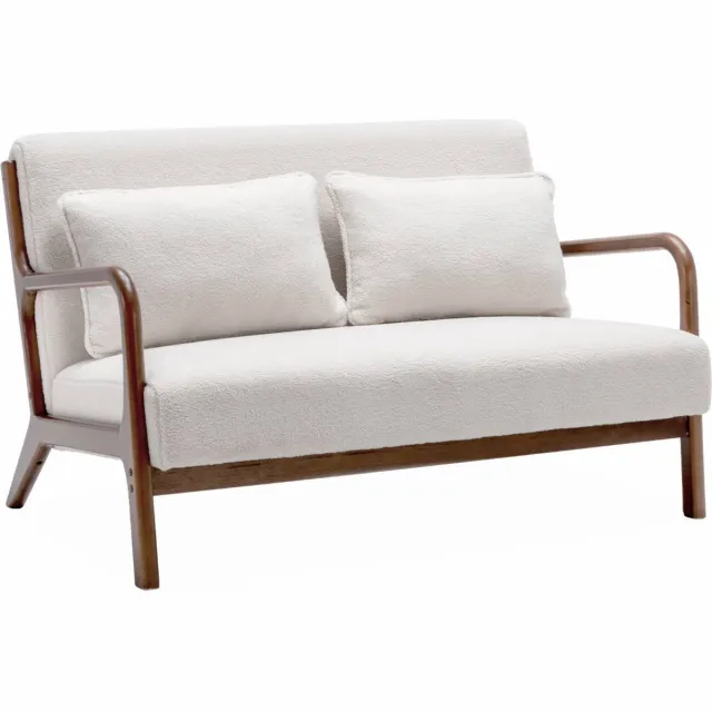 sweeek Scandinavische 2-zitsbank walnootkleurig hout en bouclé - lorens Crème
