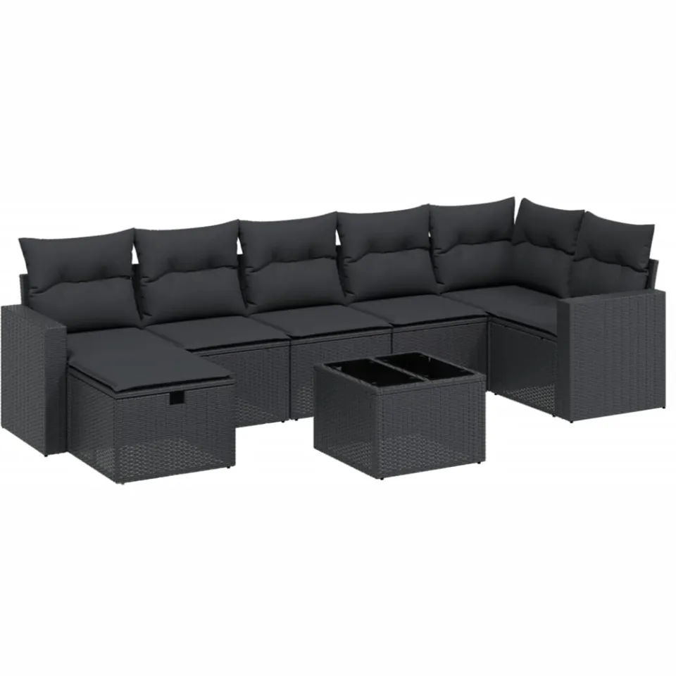 vidaXL 8-delige Loungeset met kussens poly rattan zwart