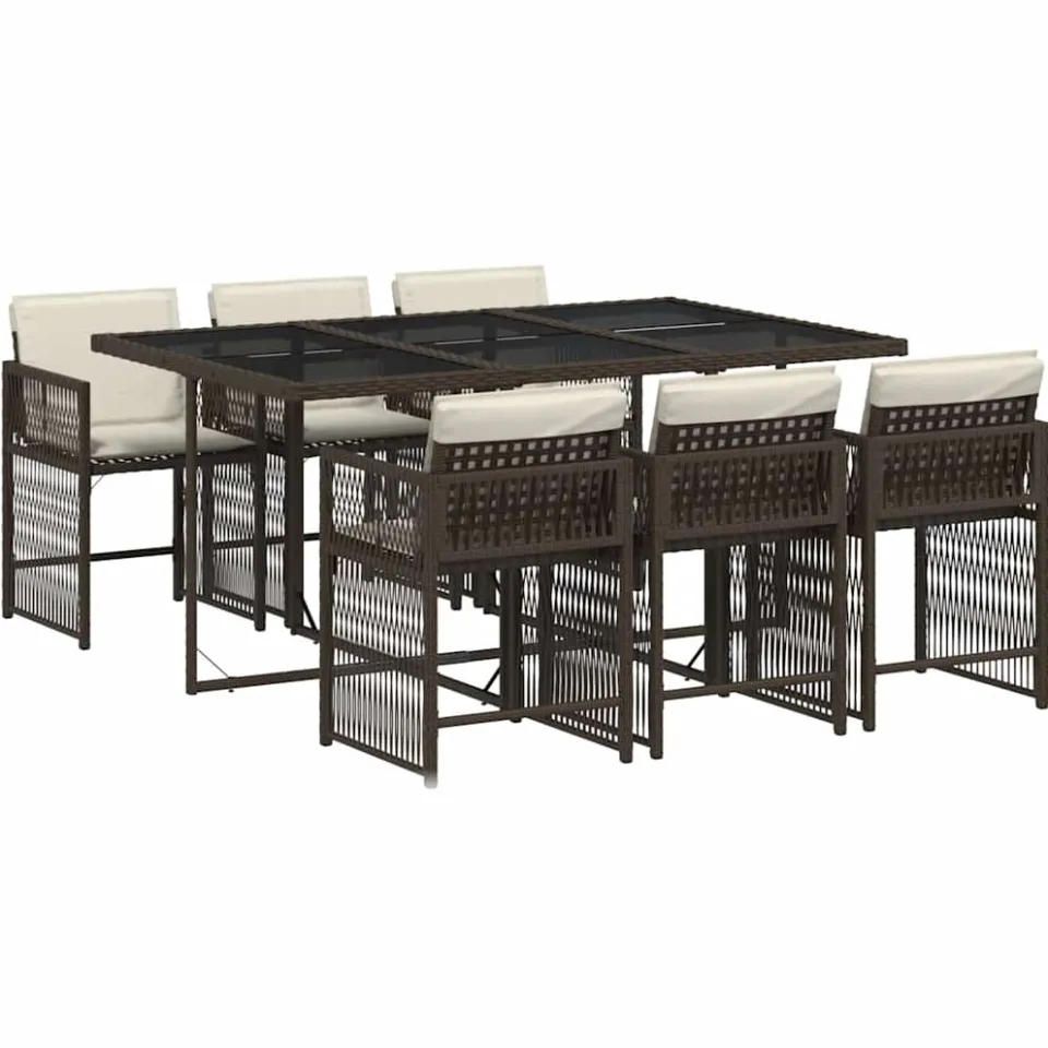 vidaXL 7-delige Tuinset met kussens poly rattan bruin