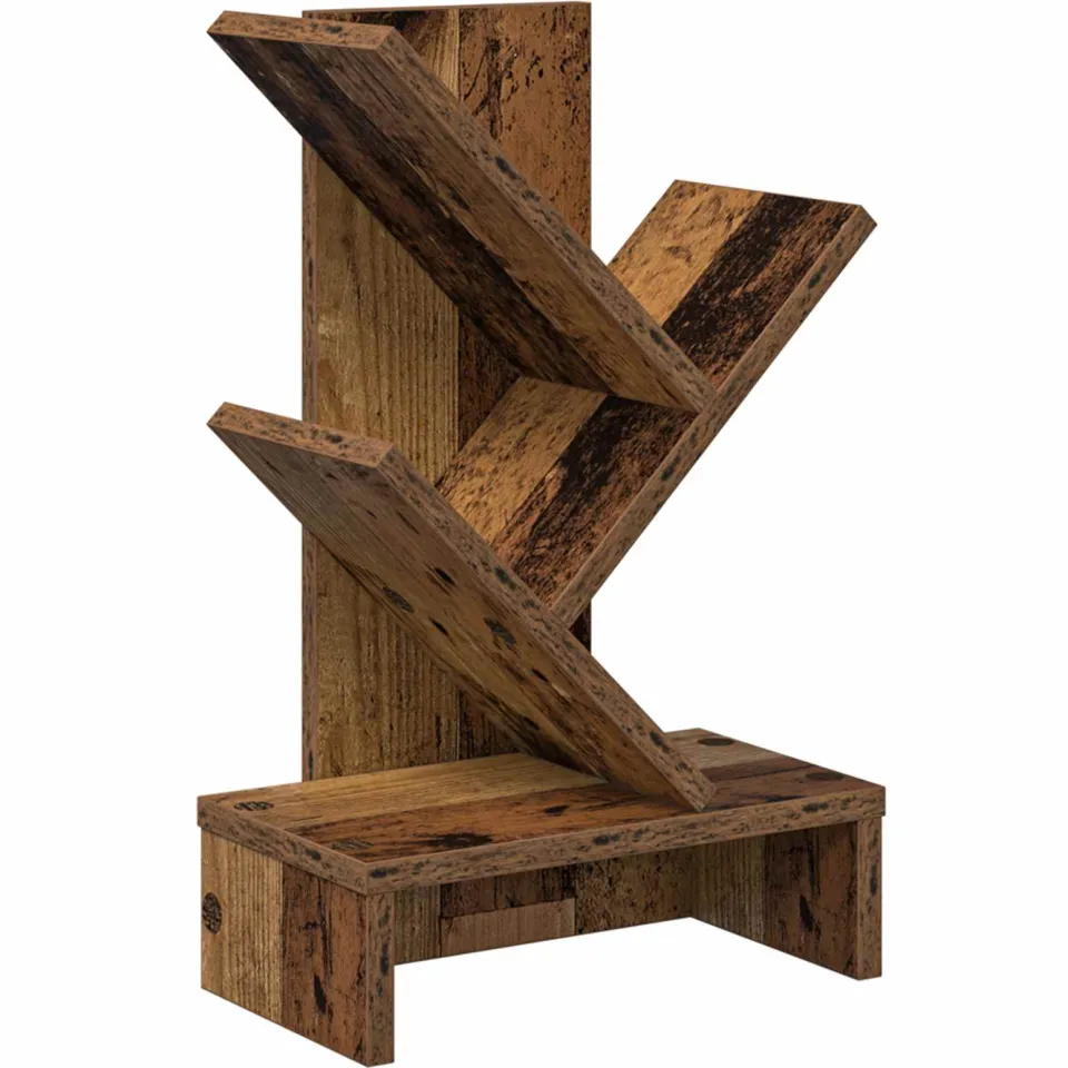 vidaXL Boomvormige boekenplank met 3 planken 30 x 18 x 48 cm Oud hout bruin, foto 3