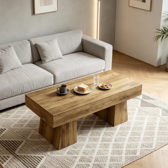 HAUSS SPOLE Salontafel - Rechthoekig Met Verstelbare Voetjes - Voor de Woonkamer - MDF Met Houtmotief - 120 x 60 x 50 cm - Bruin