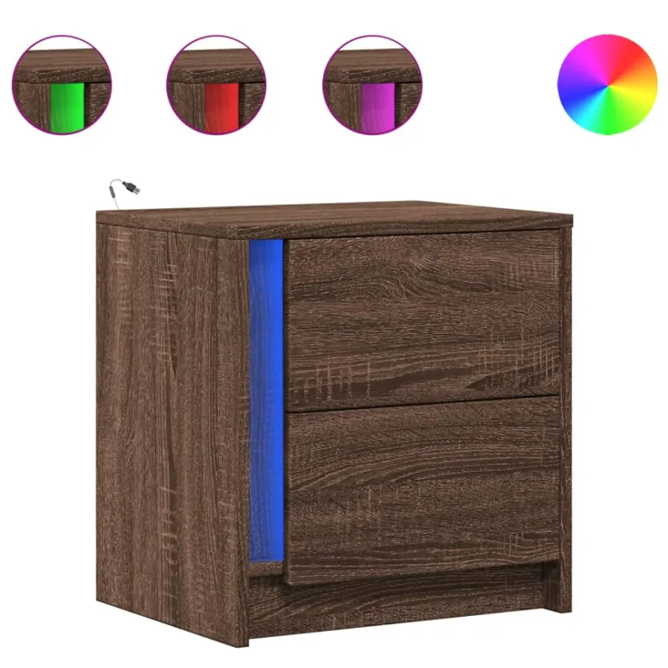 vidaXL Nachtkastjes met LED 2 st bewerkt hout bruin eikenkleur
