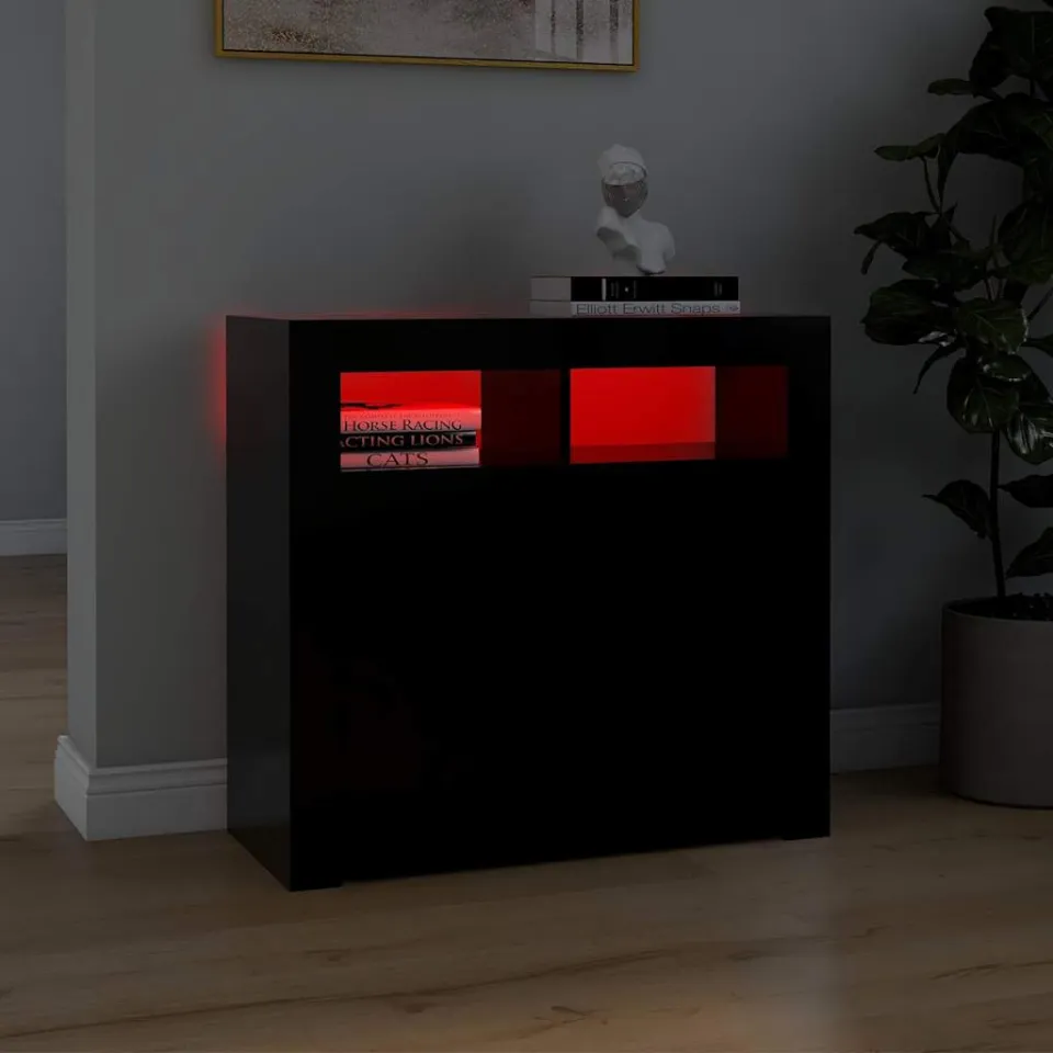 vidaXL Dressoir met LED-verlichting 80x35x75 cm zwart, foto 4