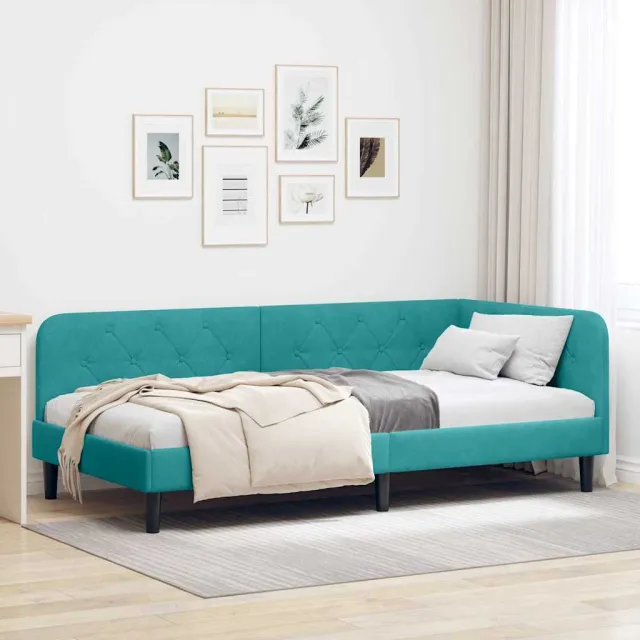 vidaXL Hoekbedframe Turquoise 90 x 200 cm fluweel