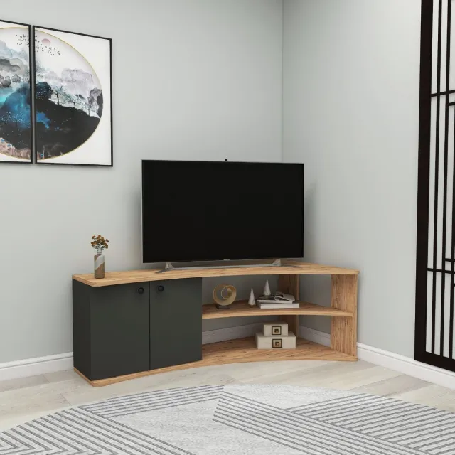 Skye Decor , Tv-standaard, Termera - Atlantic Pine, Anthracite, Gemelamineerde spaanplaat, Atlantisch grenen & Antraciet, 135 x 67,7 x 48,6 cm Bruin|Antraciet