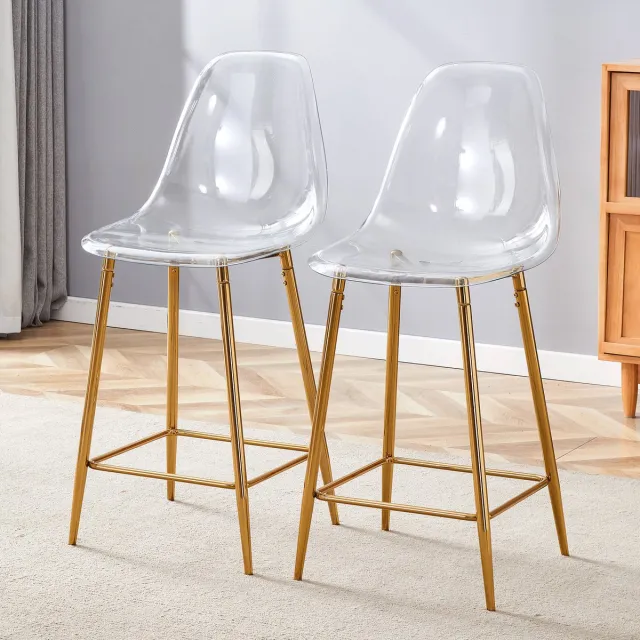 MODFU Barstoel Set Van 2 - Transparante Zitting - Modern - Voor Keuken Of Eethoek - Kunststof En Metaal - Goud