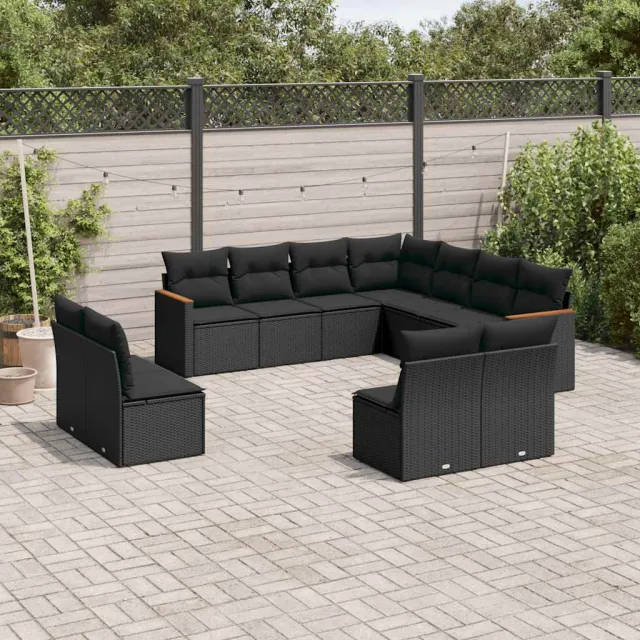 vidaXL 11-delige Loungeset met kussens poly rattan zwart, foto 2