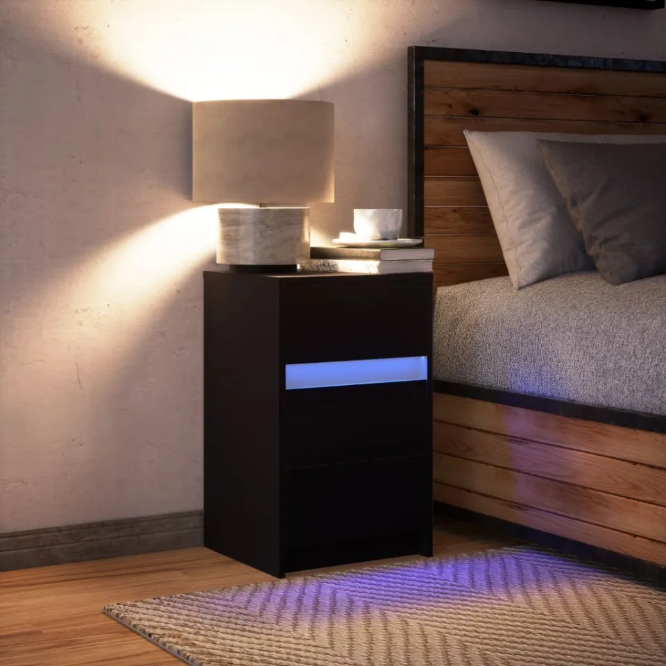 vidaXL Nachtkastje met LED-verlichting bewerkt hout zwart, foto 4