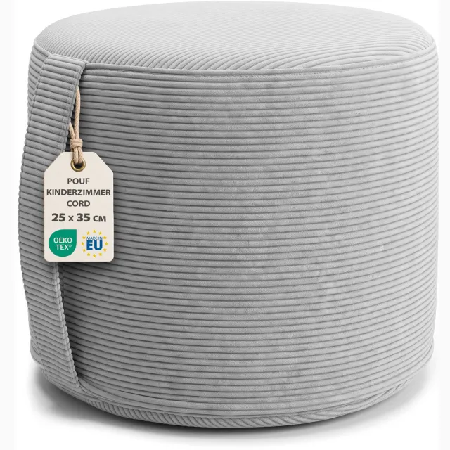 Totsy baby Poefkruk rond en zacht Corduroy 25x35 cm gestoffeerd voor kinderen en peuters Lichtgrijs