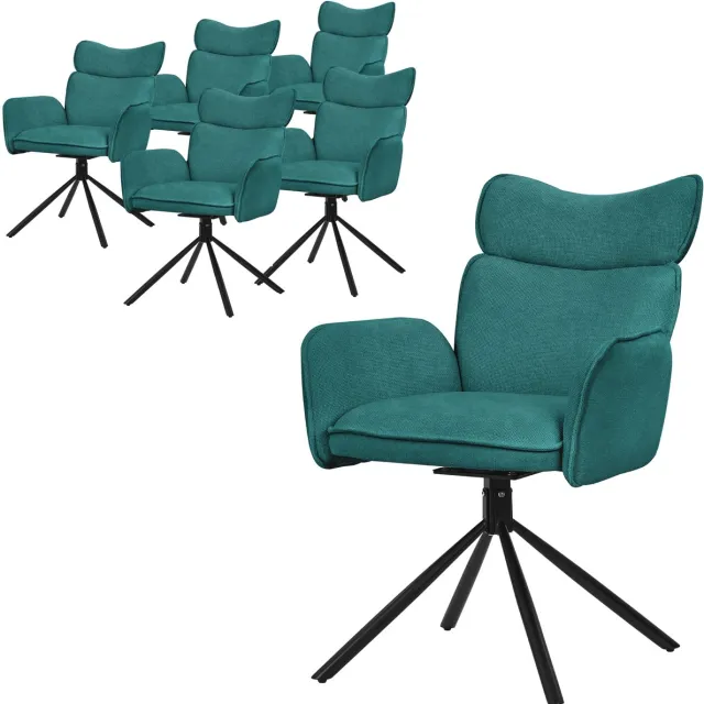 ml-design eetkamerstoelen draaibaar set van 6 benzine stoffen gestoffeerd comfortabele armleuningen rugleuning 360 graden woonkamer keuken loungestoelen metalen poten ergonomische eettafelstoelen stijlvol modern draaibaar thuis en kantoor Petrol