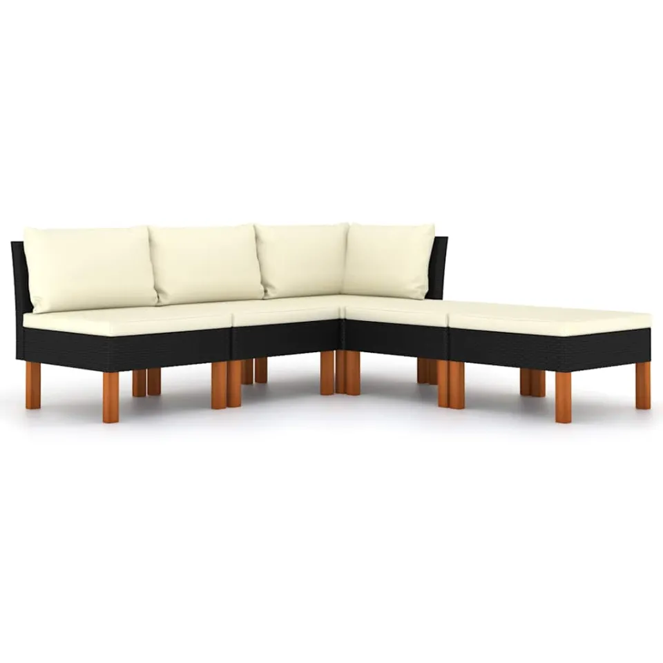 vidaXL 5-delige Loungeset met kussens poly rattan zwart, foto 3