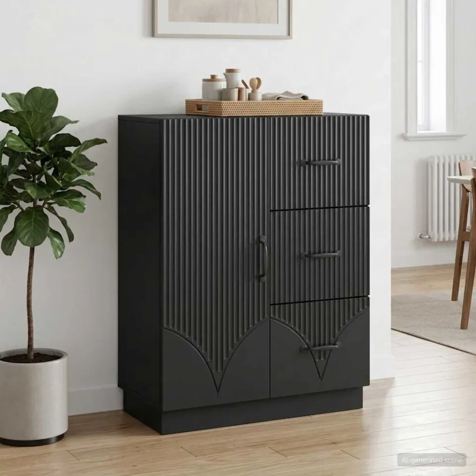 vidaXL Dressoir met lade Zwart 66 x 34,5 x 87 cm Bewerkt hout, foto 3