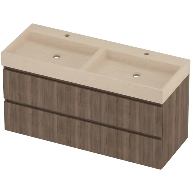 Proline Evoli Badmeubelset Hardsteen Loft 2 Gaten 120x46x62 cm Sand Stone Terra Oak Eiken