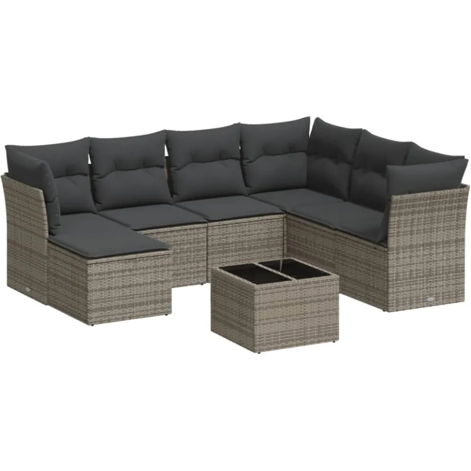 vidaXL 8-delige Loungeset met kussens poly rattan grijs, foto 3