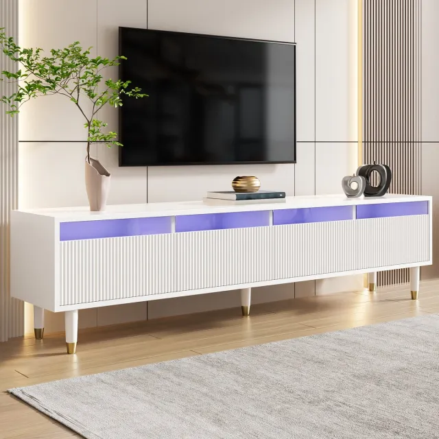 Zubaliya tv meubel Wit 178 cm - 4 lades met transparant acrylfront - Geïntegreerd kabelmanagement - Draagvermogen 50 kg - Geschikt voor tv's tot 75 inch - Minimalistisch design