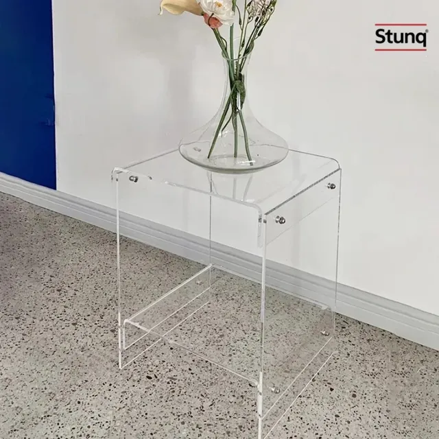 Stunq Nordic bijzettafel transparant acryl dubbeldeks opbergtafel