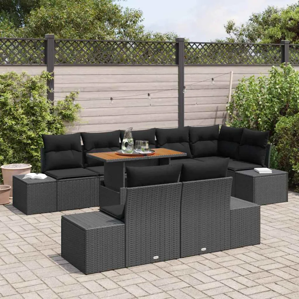 vidaXL Tuin Sofa Set 9 st Zwart Poly riet, foto 3