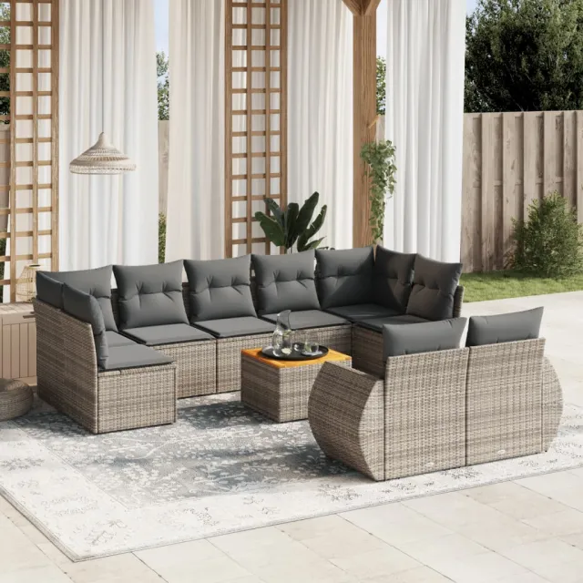 vidaXL 10-delige Loungeset met kussens poly rattan grijs, foto 2