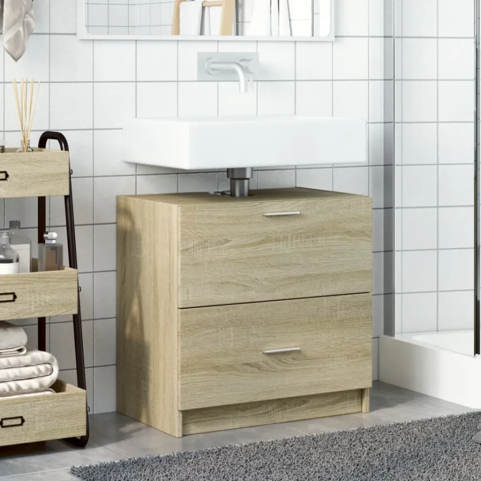 vidaXL Wastafelkast 59x37x59 cm bewerkt hout sonoma eikenkleurig, foto 3