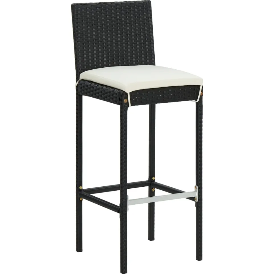 vidaXL Barkrukken 6 st met kussens poly rattan zwart, foto 2