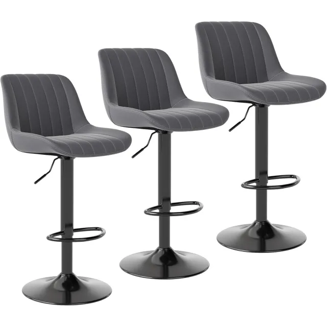 Youhauchair Barkrukken Set van 3 - In Hoogte Verstelbare Barkruk met Rugleuning - PU Lederen Barstoelen Bar Stool - Moderne Barstoel Keuken Kruk donkergrijs