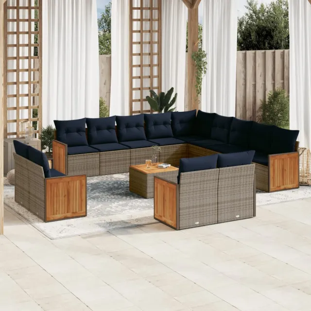 vidaXL 14-delige tuinbankset met kussens, grijs polyrotan, foto 2