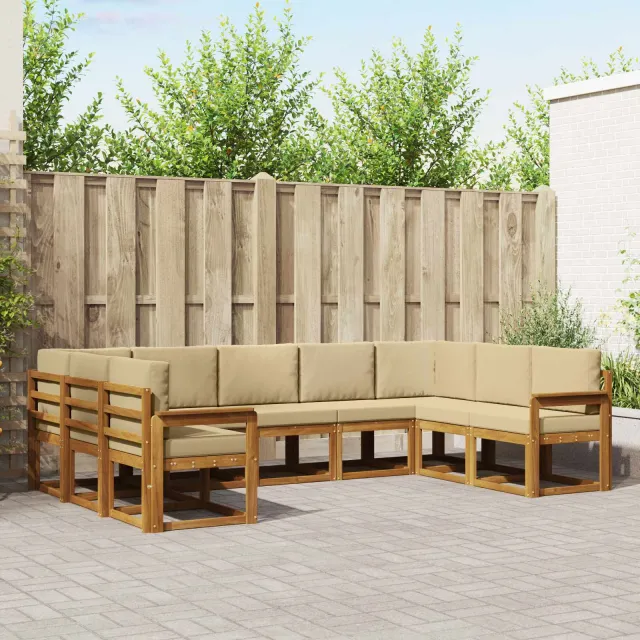 vidaXL Buiten bankenset 9 st 9-zits Natuurlijk en Beige