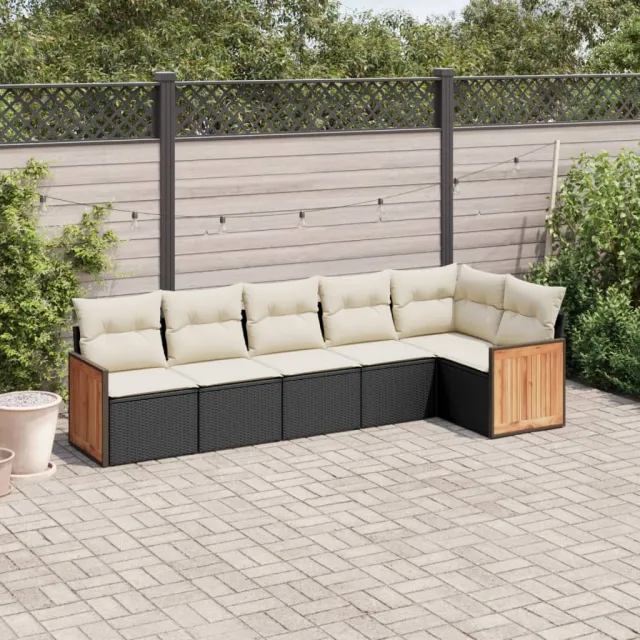 vidaXL 6-delige Loungeset met kussens poly rattan zwart, foto 2