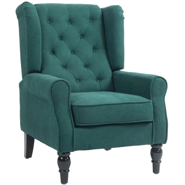 ZYLARO Fauteuil - Elegante Vleugelfauteuil - Dik Gevoerd - Afneembare Hoes - 74 x 86 x 102 cm - Donkergroen