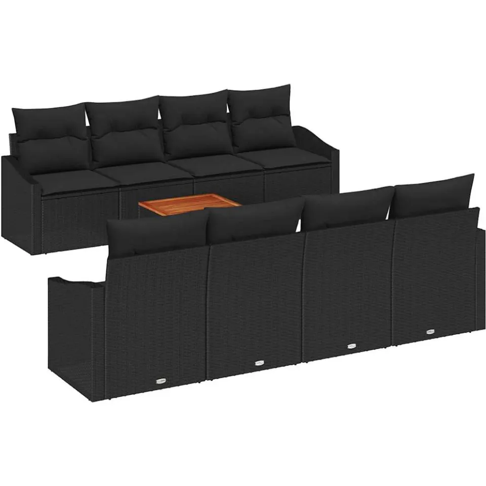 vidaXL Tuinbankenset 9 st Zwart poly rattan, foto 4