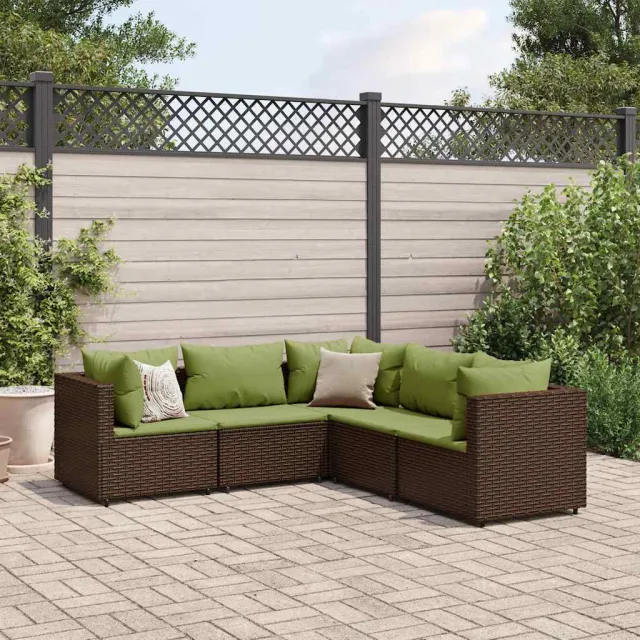 vidaXL 5-delige Loungeset met kussens poly rattan bruin, foto 2