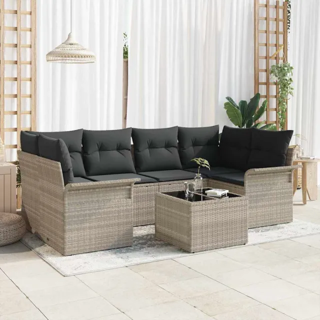 vidaXL Tuin Sofa Set 7 st Lichtgrijs poly rattan, foto 2