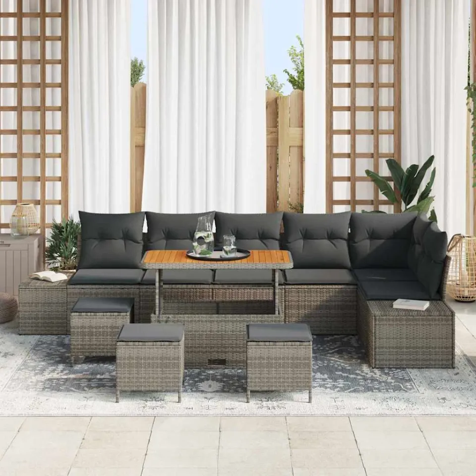 vidaXL Tuinbankenset 10 st Grijs poly rattan, foto 3