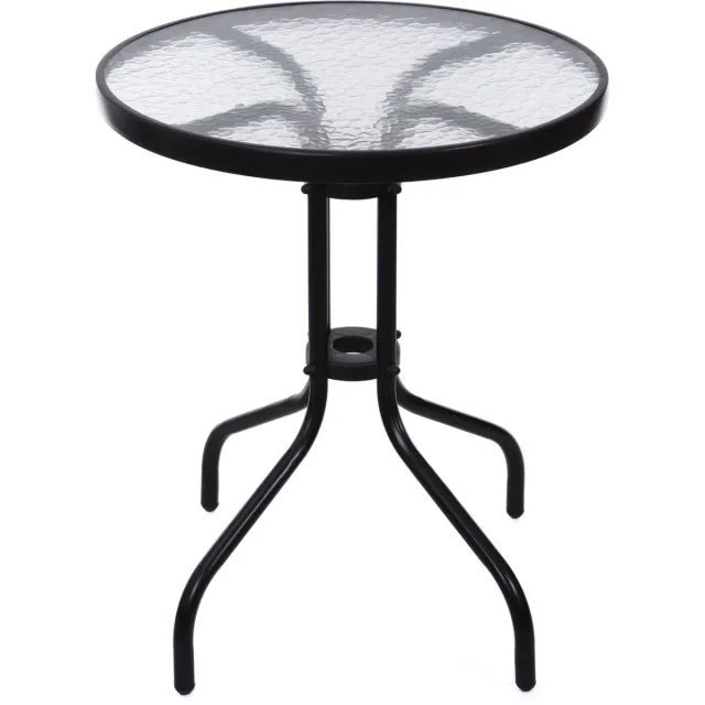 Viking Choice Tuintafel rond - 60cm - gehard glas, staal - zwart