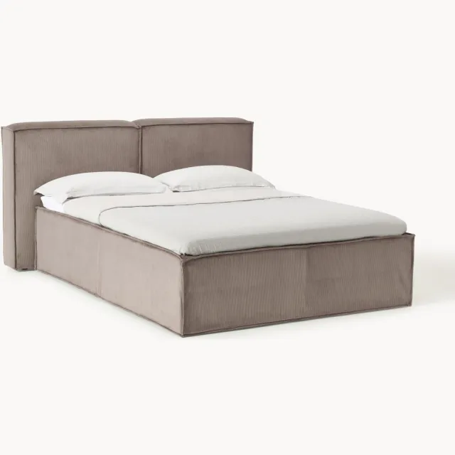 Westwing Collection Corduroy boxspring bed Lennon Taupe