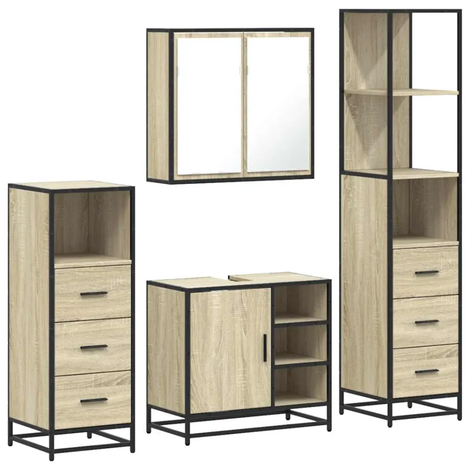 vidaXL 4-delige Badkamermeubelset bewerkt hout sonoma eikenkleurig, foto 3
