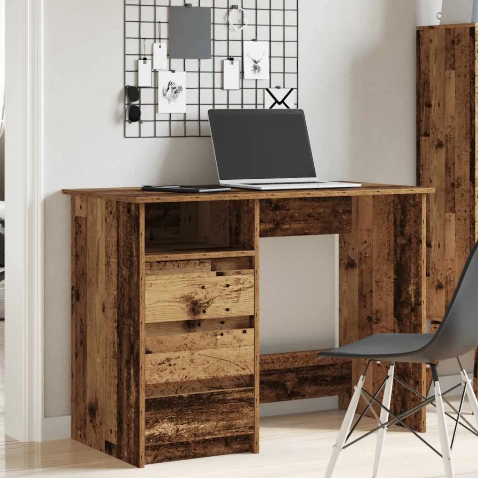 vidaXL Bureau 102x50x75 cm bewerkt hout oud houtkleurig bruin, foto 2