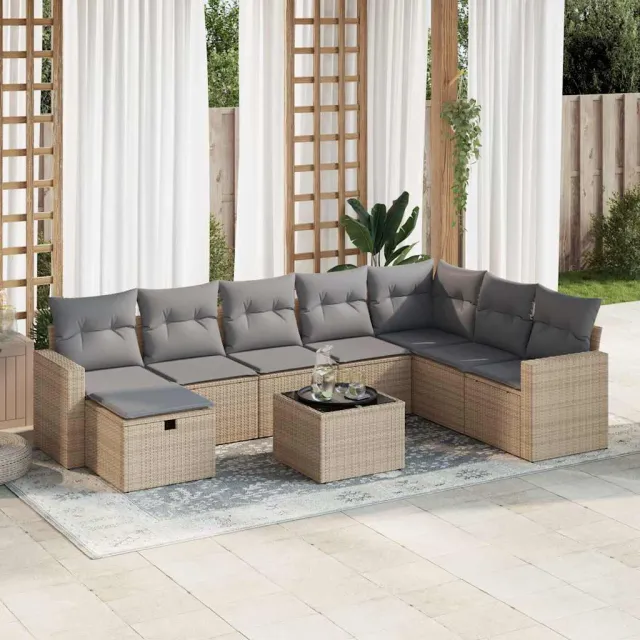 vidaXL 9-delige Loungeset met kussens poly rattan beige, foto 2