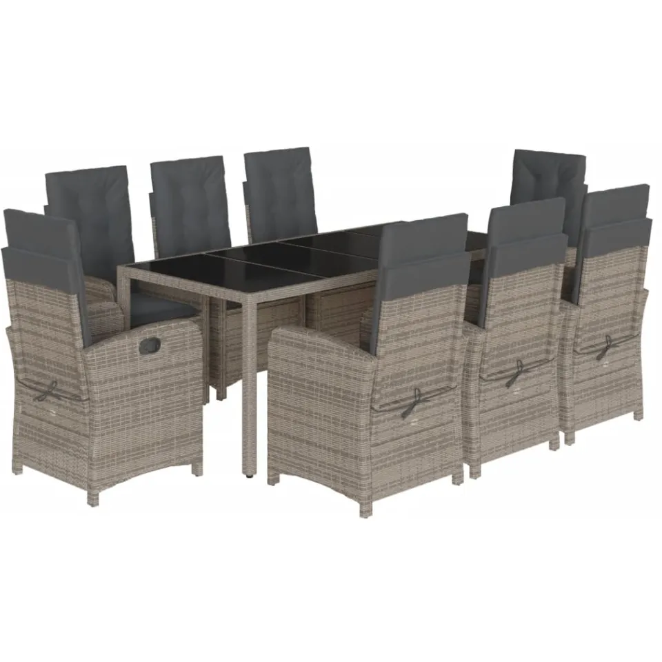 vidaXL 9-delige Tuinset met kussens poly rattan grijs