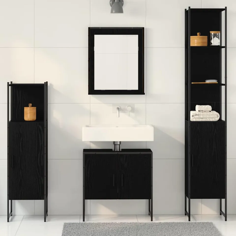 vidaXL Badkamermeubelset 4 st Zwart 33 x 33 x 185,5 cm Bewerkt hout, foto 3