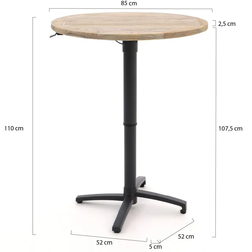 Bellagio tuinmeubelen Bellagio Canzo klaptafel Ø85 (h:73/109cm) verstelbaar zwart, foto 4